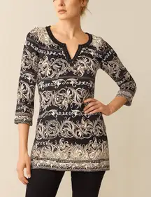 White House Black Market Baroque Scroll Studded V-Neck Stretch Casual Work Top S