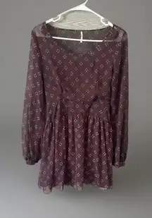 Free People Baby Dee Dress Maroon A Line Burgundy XS Retro Geometric‎
