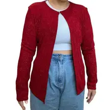 Coldwater Creek Women's Deep Red Glittery Cardigan Size Medium Gem Button