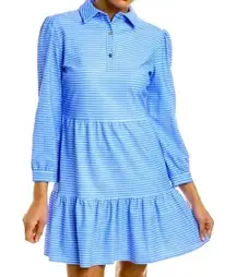 JUDE CONNALLY Thin Stripe Henley dress blue casual preppy $218 classic fall