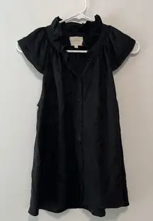 Sezane Black‎ Silk Castelle Ruffle Neck Button Front Blouse Size 36