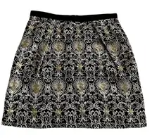 Kooples Black Pencil Skirt Cream & Gold Embroidery Size‎ S Designer Elegant Mini