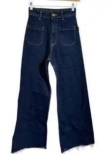 ZARA Trinny Jeans Womens Extra Wide Leg Flare Raw Hem Dark Denim Women’s Size 2