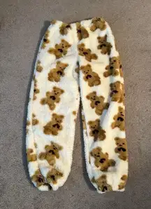 Teddy bear print fuzzy pants