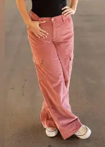 NWT American Eagle Super High Rise Wide Leg Baggy Pink Cargo Corduroy Pants 16