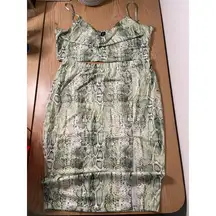 B1 New Women’s 2Pc Shein Snake Print Top & Skirt Set White Green size 1XL