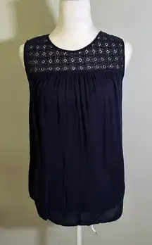 Gap Navy Blue Sleeveless Top with Crochet Lace Detail -‎ Women's Casual Blouse