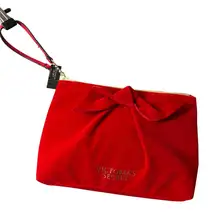 Victoria's Secret Velvet Bow Clutch‎ Wristlet Glam Makeup Bag Red