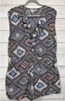 New  GO COCO Multicolor Romper Shorts Geometric 1XL Pockets Elastic Waist‎