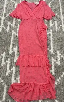 SALONI Rose Polka Dot Ruffled Coupe Silk Midi Dress sz 0