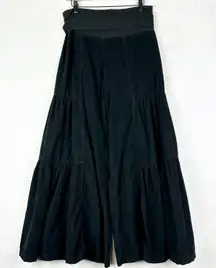 XCVI Wearables Tiered Wide Leg Palazzo Pant Size Medium Black Lagenlook Corduroy