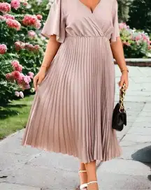 Asos design pretty pale blush wrap around style pleated dress