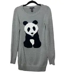 Sweater Project Panda Bear Tunic Sweater Gray Silver Metallic Sz Medium Sparkly