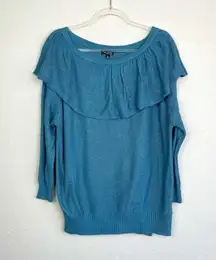 TCEC Dusty Blue Off the Shoulder Ruffle Sweater L