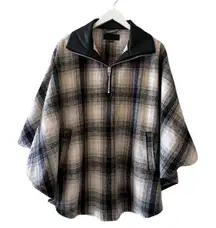 Blank NYC Revolve Poncho Cape Jacket Checked Out Plaid OS 1/4 Zip Vegan Leather