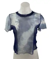 Urban Outfitters Blue Tie Dye Short Sleeve Mesh Crew Neck T Shirt Tee Top L