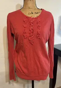 Gap Women's‎ Size Large Red Cotton Long Sleeve Ruffle Accent Pullover Sweater
