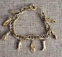 Vintage 1980's 14Kt Charm Bracelet with 8 Shoe Charms