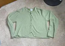 Vintage April Cornell Celery Green Cardigan W/ Satin & Pearl Details. Size Small