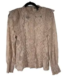 Cable & Gauge Taupe Lace Long‎ Sleeve Top w/ Camisole