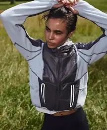 NWT Free People Go The Distance Fleece Jacket in Artic Snow/Gun Metal Combo