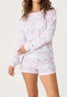 PJ Salvage Mountain Bound Cozy White Pink Blue Chevron Shorts Pajama Set Size XL