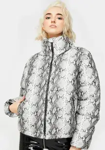 Dolls Kill  Glamorous Faux Snakeskin Puffer Jacket in Grey White