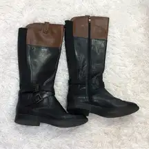 Marc Fisher Audrey Leather Riding Boots Black Cognac 9