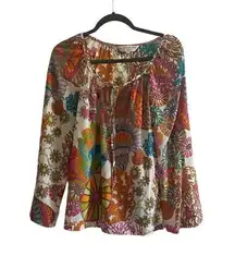 Trina Turk Paisley Flowy Blouse Long Sleeves V Neckline Size S Multicolored