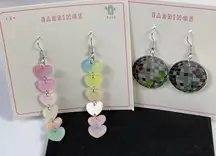 Colorful Pastel Heart Dangle Earrings & Disco Ball Earrings Set Women Cute Fun