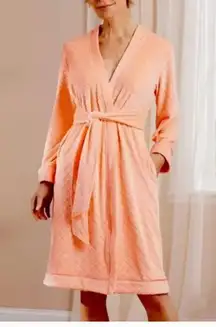 Soft Surroundings Bathrobe Coral Peach Plush Soft Tie Lounge Leisure Spa Sm