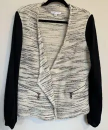 Drew Size Medium Bouclee Silk Sleeves Moto Jacket Open Front Knit Frayed Edge