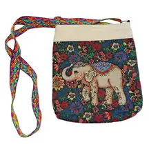 Elephant Tapestry Mid Size Shoulder Crossbody Bag Purse Retro Bohemian 90 Hippie
