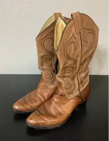 VTG Leather Western Cowgirl Zip Boots Women 9 Aztec Distressed Festival Concert