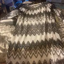 Tacera Zigzag Pattern Dress - Black, White, Gold