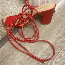 Elegant Red Strappy Block Heel Sandals