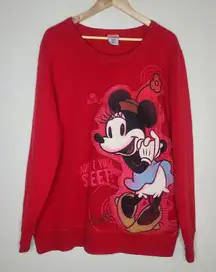 Disney Store Graphic Print‎ Minnie Mouse Crewneck Sweatshirt Red Size XL