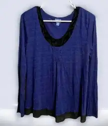 SIMPLY VERA VERA WANG Blue Black Crushed Velvet Accent Pajama Top Size Medium