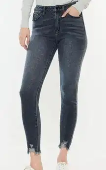 Kancan black wash high rise skinny jeans chewed hem 25