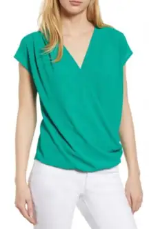 Gibson emerald green draped faux wrap top size medium