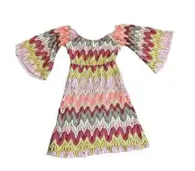 Judith March multicolor textured bell sleeve dress hippie boho retro vib…