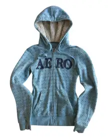 Vintage 2000s Aeropostale Sherpa Lined Y2K Hoodie Zip Up Hearts Size Medium