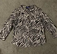 Large Black & Brown Zebra Printed 3/4 Sleeve Button Up Shirt