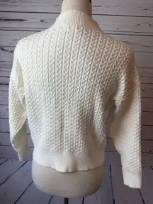 Zyia Active Sweater size Small White CableKnit Mock Neck Pullover Rayon Womens