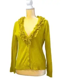 Cullen mustard yellow 💯 cashmere ruffled cardigan. Long sleeves. Size Medium.