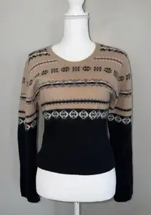 Vintage Reference Point Lambswool Angora Sweater Womans Sz L Fair Isle Tan Black