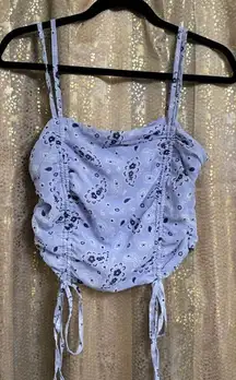 Sugar Thrillz Lavender Purple Paisley Ruched Tie Crop Top Large NWT