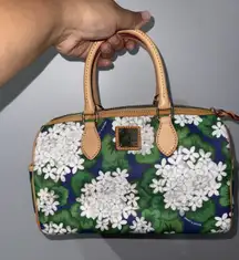 Dooney & Bourke WH Green Blue Floral Dillen Leather Side Pocket Satchel NWOT