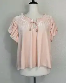 Free People Terese Velvet Pink Tint Short Sleeves Top, Sz Medium