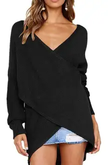 EUC Deep v wrap sweater in black